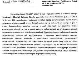 Kopia zgody Niesiołowskiego na umieszczenie jego nazwiska na liście pokrzywdzonych
